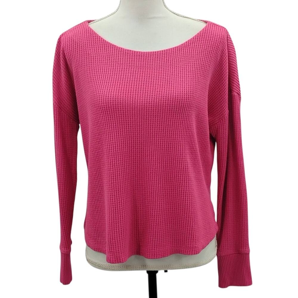 Anthropologie Saturday Sunday Perry Thermal Long Sleeve Top Pink Waffle Knit XS
